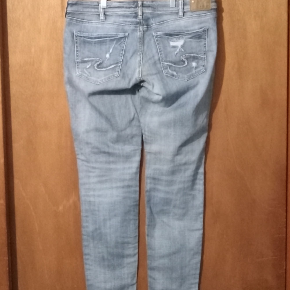 Silver Boyfriend Women's Distressed Straight Leg Jeans - Light Blue - Picture 2 of 6